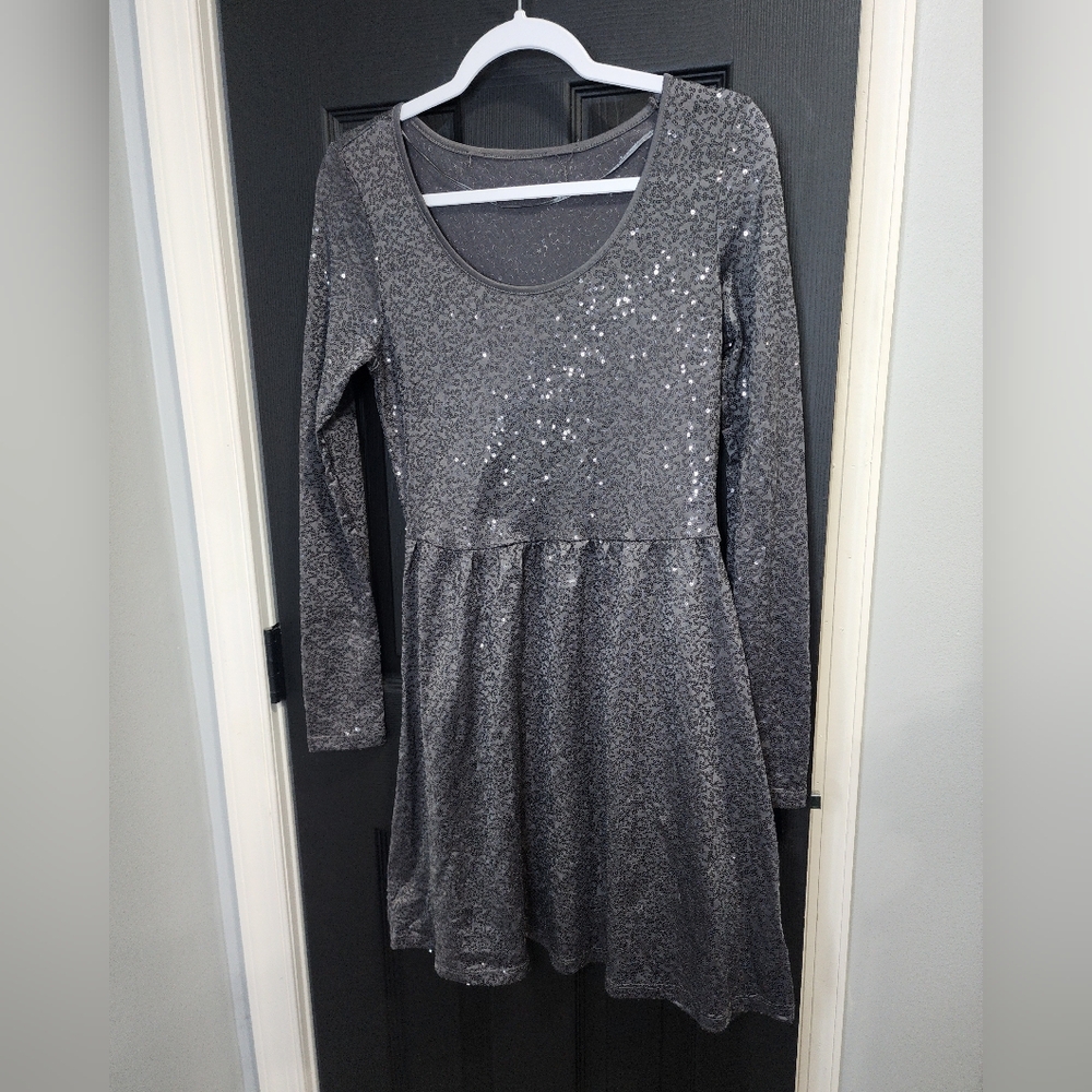 Grey sequined dress fits like large